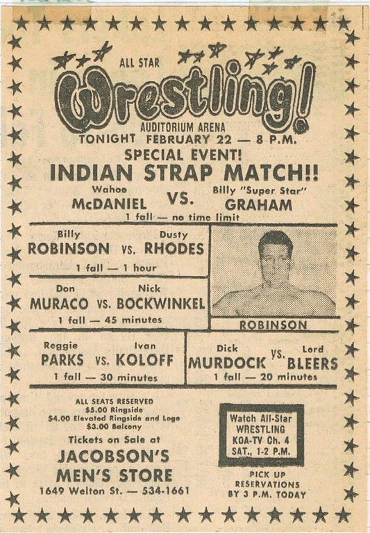 Wahoo Mcdaniel Vs Superstar Billy Graham Photo Wrestling Picture Don Muraco