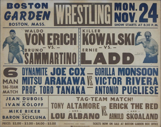 Waldo Von Erich V Bruno Sammartino Poster Photo Wrestling Picture Kowalski