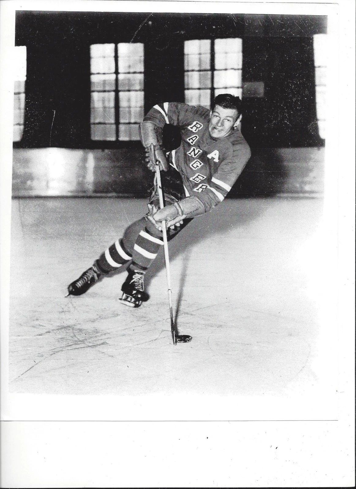 Wally Stanowski Photo Hockey New York Rangers Ny Picture Nhl Bw With Puck