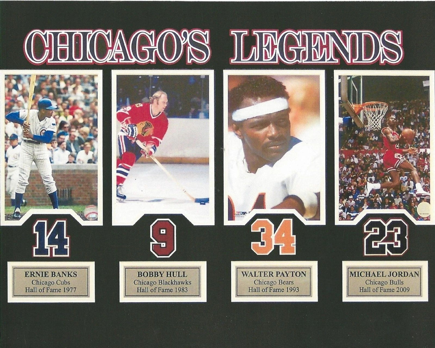 Walter Payton Bobby Hull Ernie Banks M Jordan Magnet Chicago Legends Picture