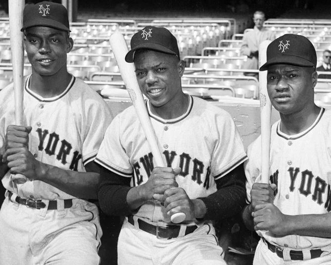 Willie Mays, Monte Irvin And Hank Thompson Glossy Magnet New York Giants
