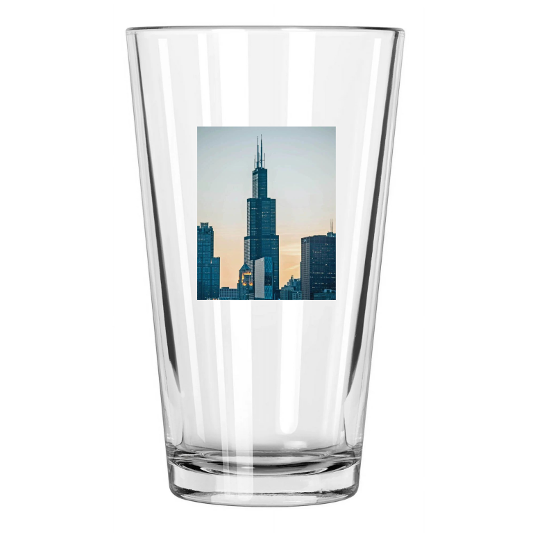 Willis Sears Tower Photo Skyscaper Chicago 2 Pint Beer Drinking Glass