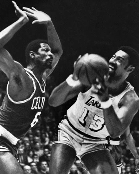 Wilt Chamberlain Andbill Russell Glossy Photo Hall Of Famers Print