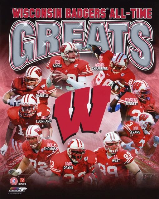Wisconsin Badgers All Time Greats Glossy Keychain Jj Watt Ron Dayne Lee Evans