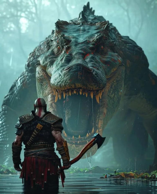 Warrior Vs Monster Showdown Print Poster