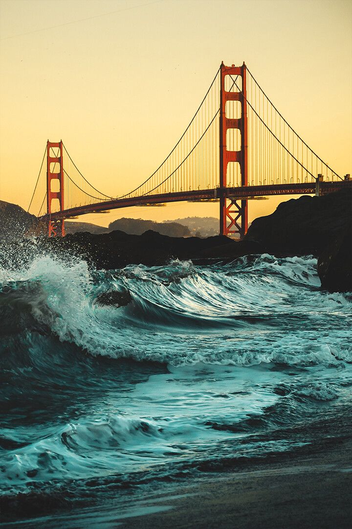 Waves Crashing On The Shores Under Golden Gate Bridge Wall Decor Jigsaw Puzzle