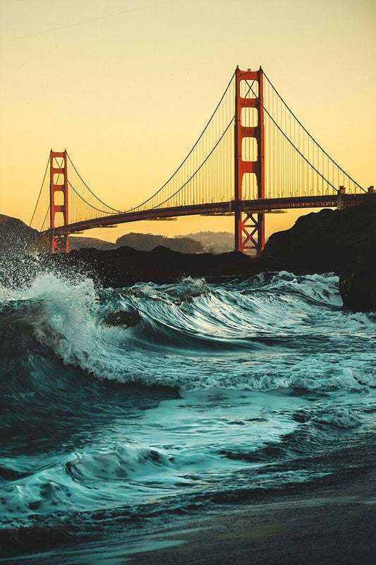 Waves Crashing On The Shores Under Golden Gate Bridge Wall Decor Jigsaw Puzzle