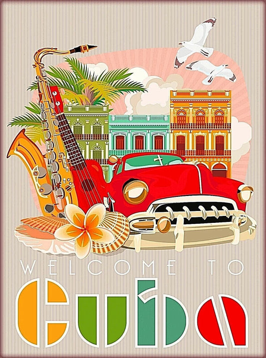 Welcome To Cuba Havana Caribbean Retro Travel Art Ad Picture Poster Photo