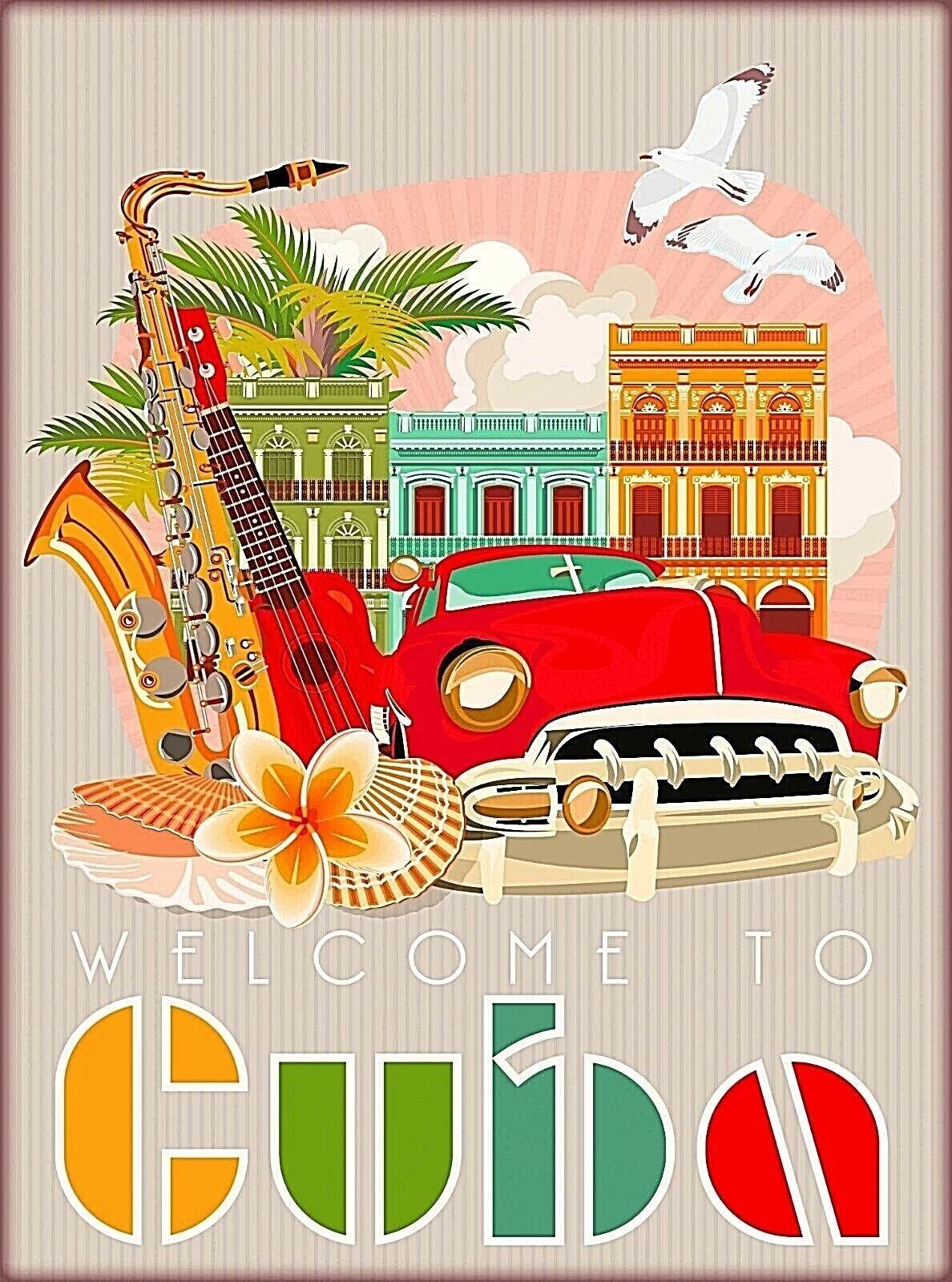 Welcome To Cuba Havana Caribbean Retro Travel Art Ad Picture Magnet Magnet