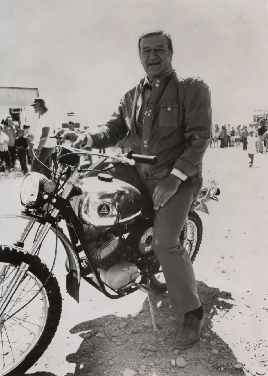 Western Actor John Wayne Sitting On Motorcycle Picture Photo Print