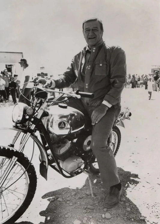 Western Actor John Wayne Sitting On Motorcycle Picture Photo Print