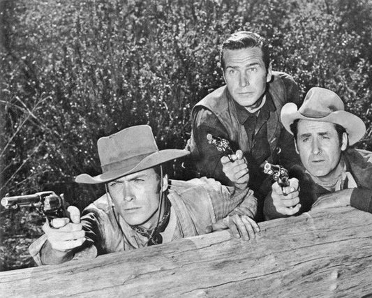 Western Show Rawhide Glossy Photo Clint Eastwood, Eric Fleming And Shab