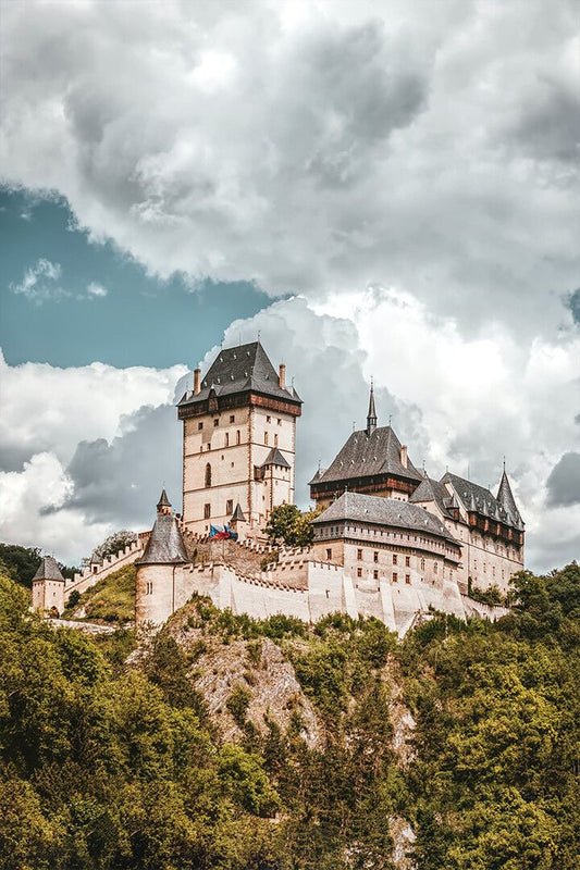 White Black Concrete Castle On The Mountain Under The Clouds Jigsaw Puzzle