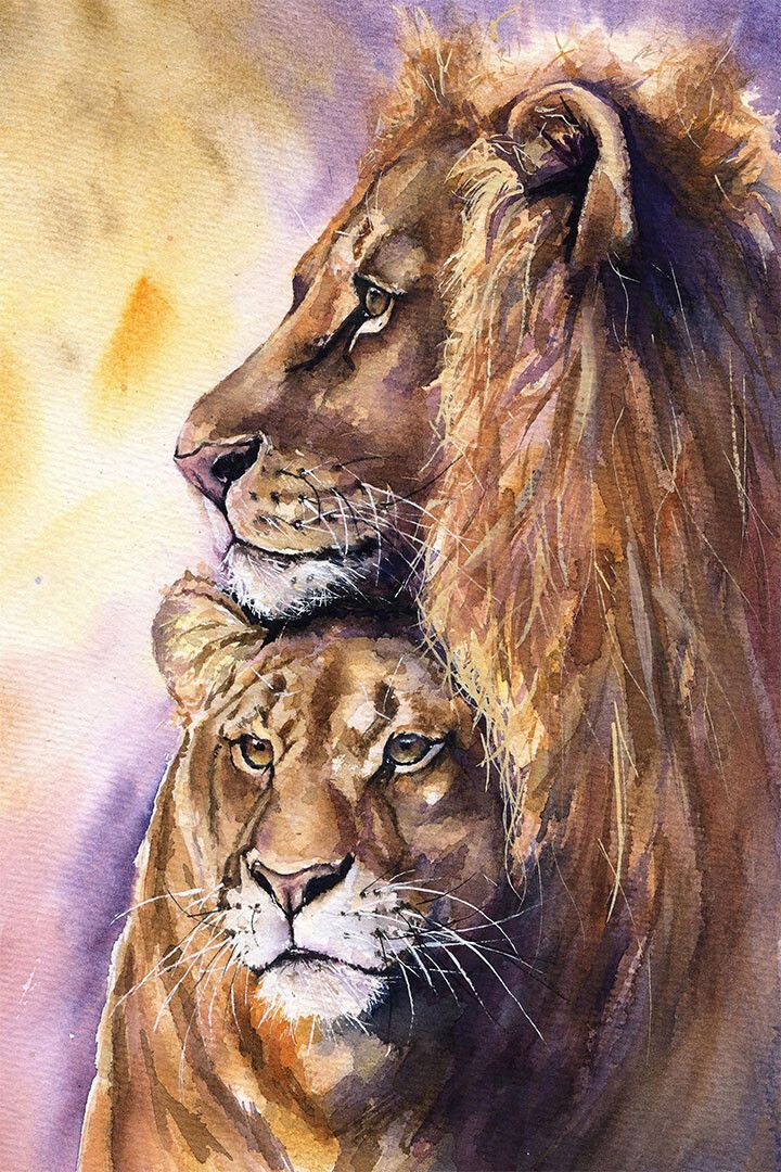 Wild Animal Lion Family Warm Love Theme Painting Jigsaw Puzzle