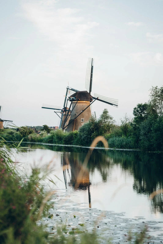 Windmills On A River Kinderdijk The Netherlands Poster Picture Photo Print