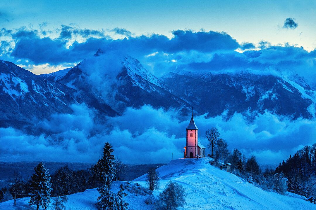 Winter Landscape Church On Snowy Hill Art Wall Decor Jigsaw Puzzle