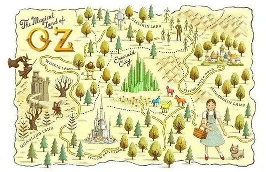 Wizard Of Oz Map Of The Magical Land Of Oz Dorothy Tin Man Scarecrow Lion