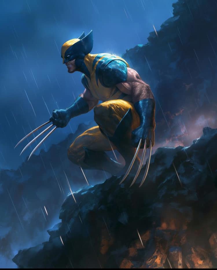 Wolverine Action Posed Stormy Background Jigsaw Puzzle