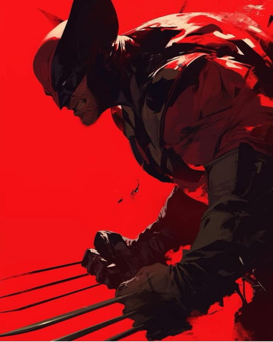 Wolverine Action Red Background Print Poster
