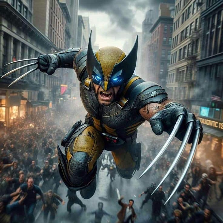 Wolverine Action Scene Cityscape Print Poster