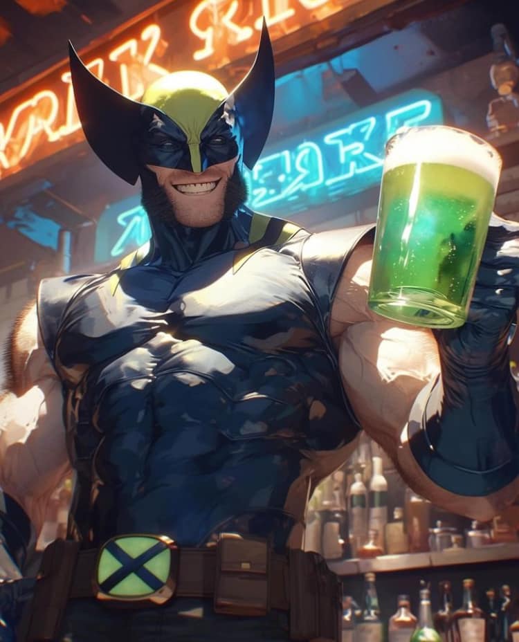 Wolverine Celebrating With Green Beer Print Poster