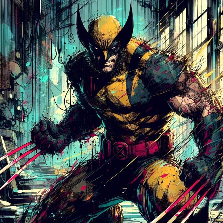 Wolverine Comic Art Urban Action Print Poster