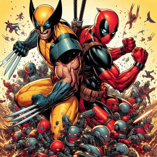 Wolverine Deadpool Comic Fight Scene Print Poster