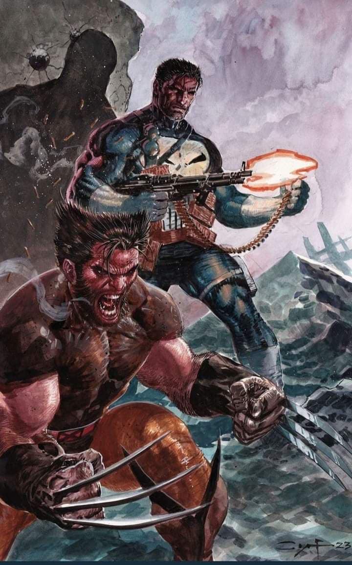 Wolverine Punisher Action Comic Art Print Poster