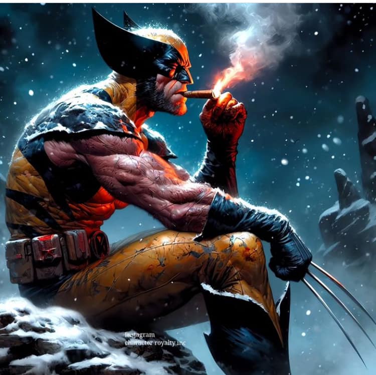 Wolverine Smoking Snowy Scene Print Poster