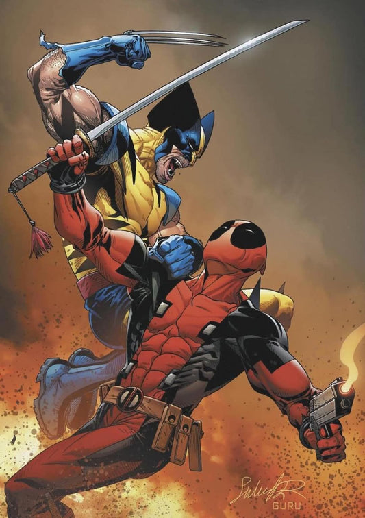 Wolverine Vs Deadpool Action Scene Print Poster