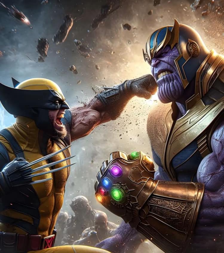 Wolverine Vs Thanos Battle Scene Print Poster