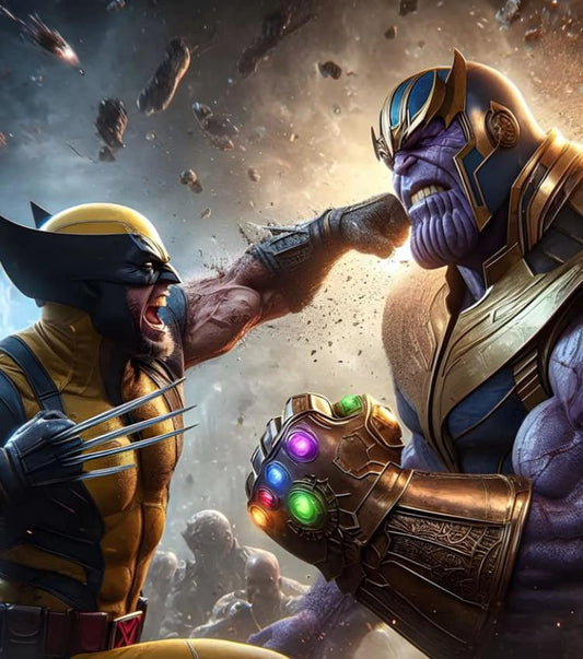 Wolverine Vs Thanos Battle Scene Print Poster
