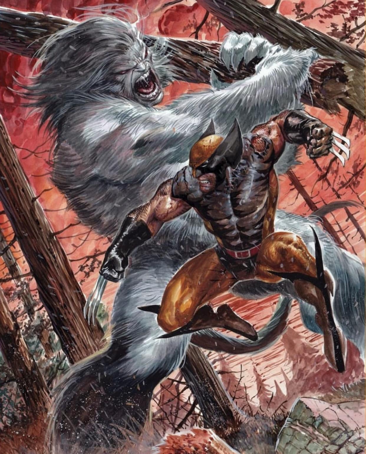 Wolverine Vs Yeti Battle Scene Print Poster