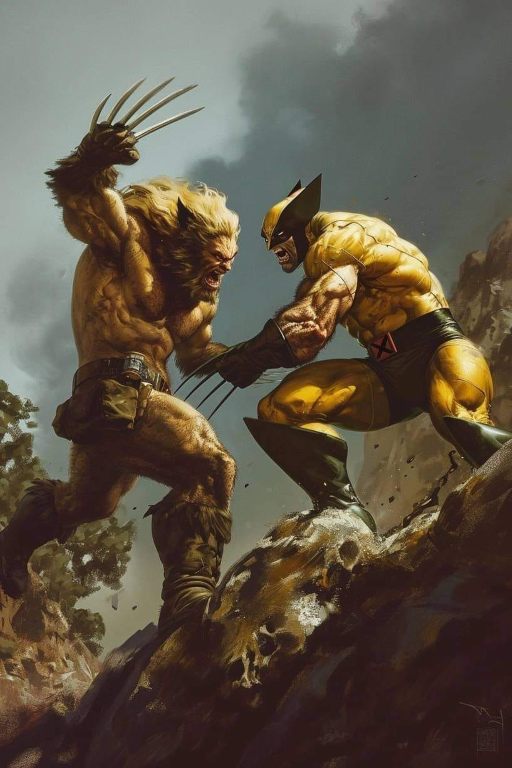 Wolverine Fighting Sabertooth 876 Print Poster