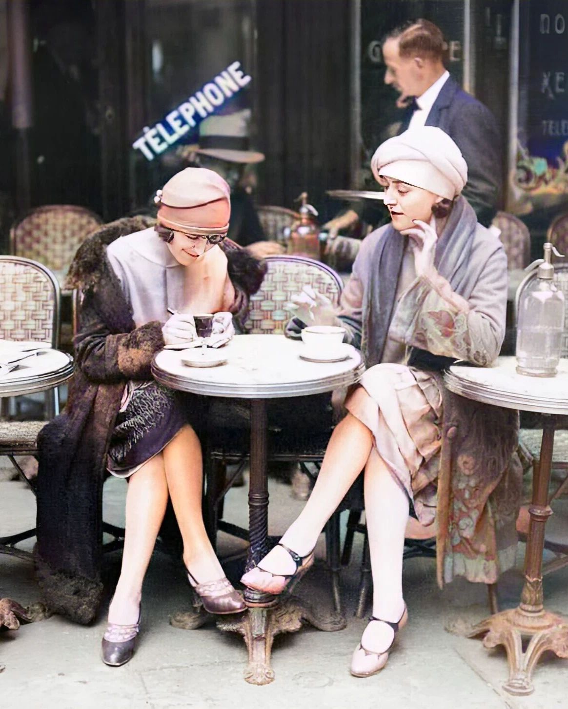 Women Drinking Coffee At Cafe Paris France 1925 Colorized Picture Keychain 8.5 X11