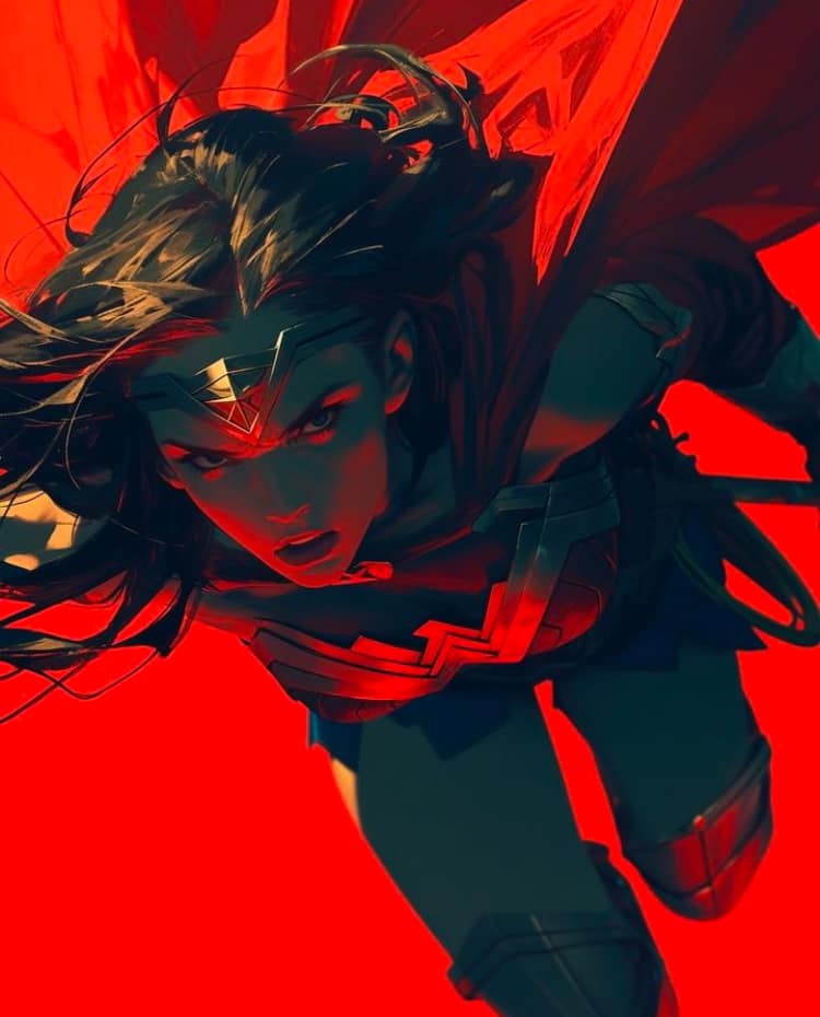 Wonder Woman Action Red Background Print Poster
