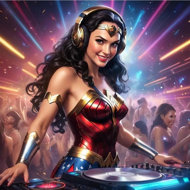 Wonder Woman Dj Party Print Poster