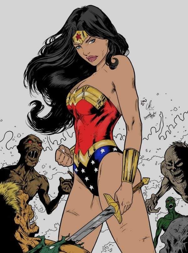 Wonder Woman Fighting Zombies Print Poster