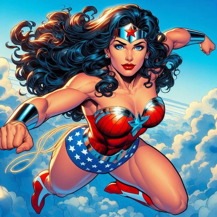 Wonder Woman Flying Illustration Print Poster
