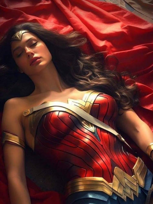 Wonder Woman Portrait Red Background Print Poster