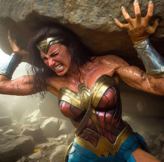 Wonder Woman Struggling Under Rock Print Poster