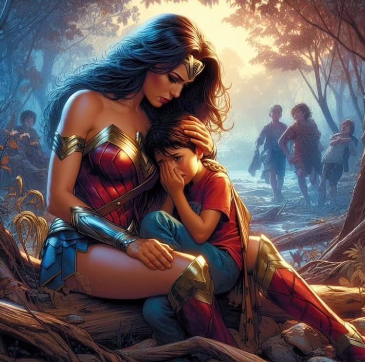 Wonderwoman Child Embrace Forest Jigsaw Puzzle