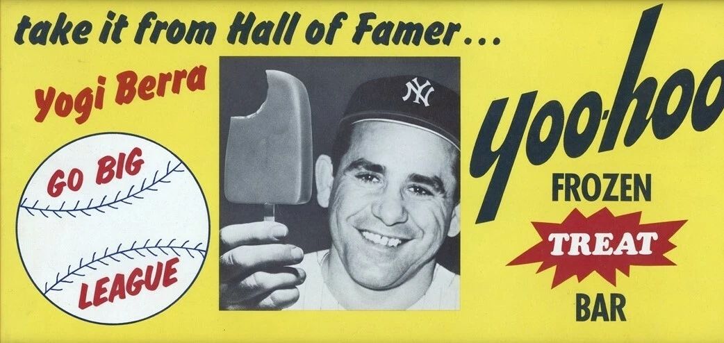 Yogi Berra Keychain New York Yankees Baseball Picture Yoo Hoo Ad Wide Border